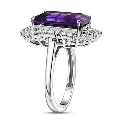 D'Joy AAA Moroccan Amethyst and Moissanite 8.50 ctw Eternal Blossom Ring in Rhodium Over Sterling Silver (Size 10.0)