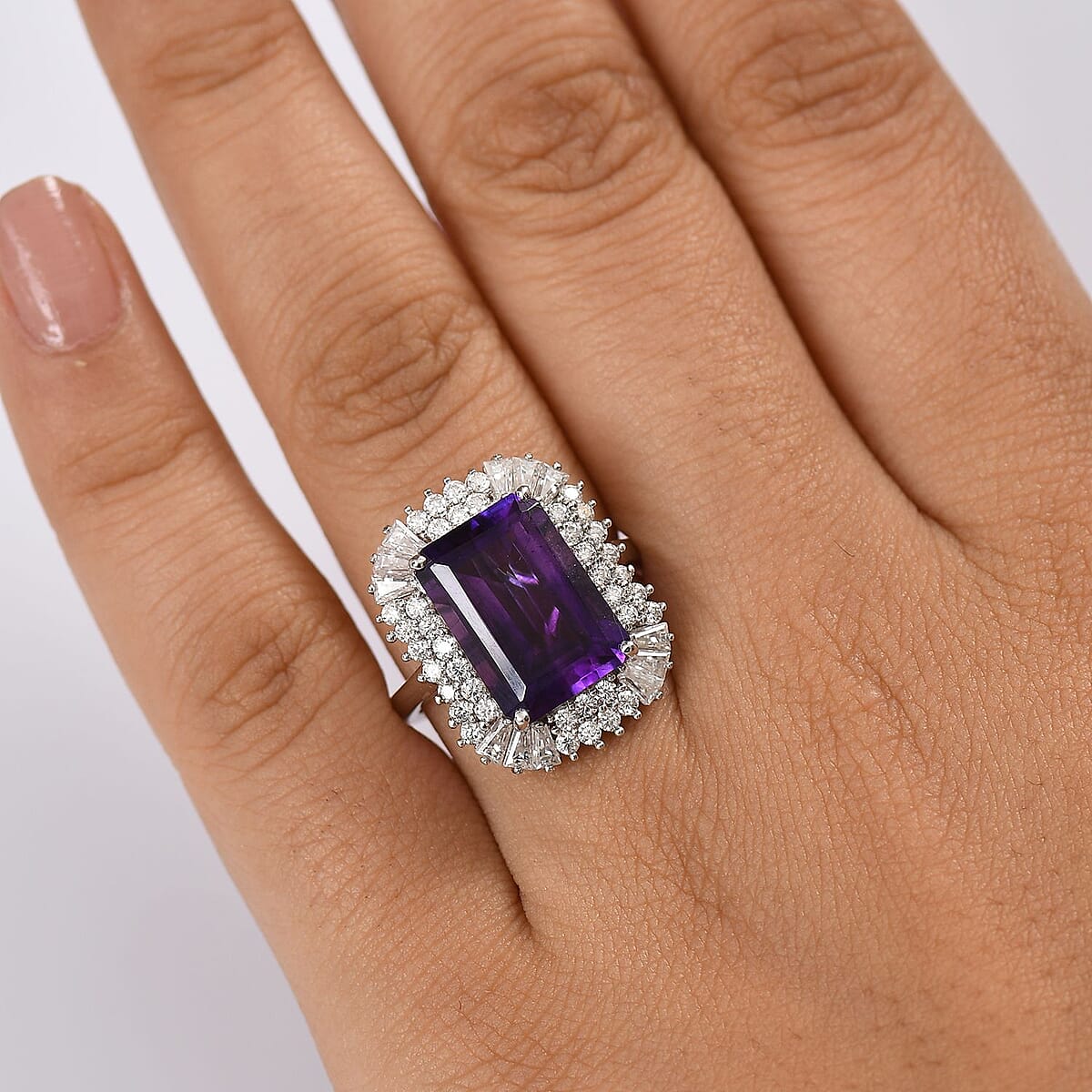 D'Joy AAA Moroccan Amethyst and Moissanite 8.50 ctw Eternal Blossom Ring in Rhodium Over Sterling Silver (Size 6.0) image number 2