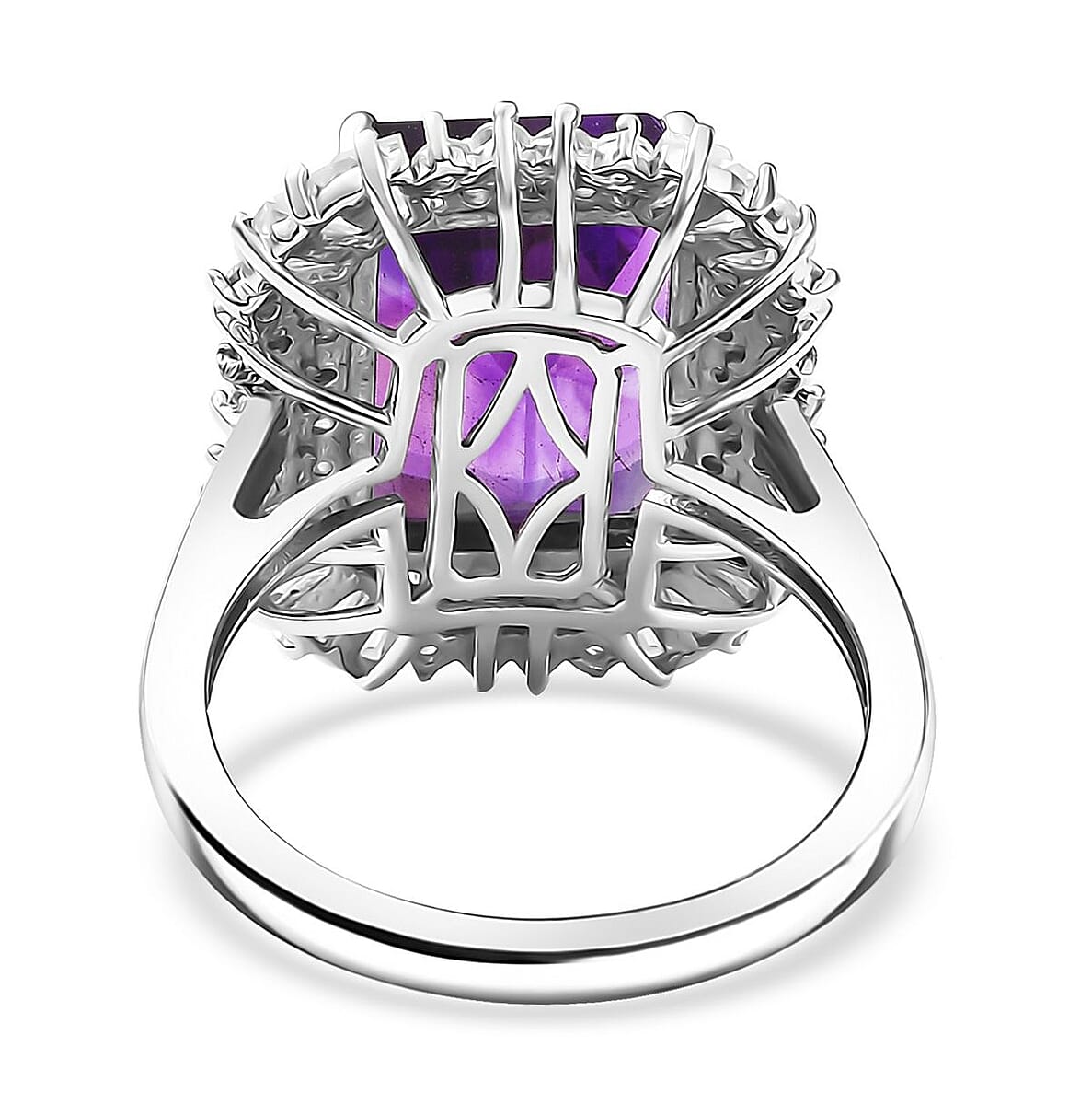 D'Joy AAA Moroccan Amethyst and Moissanite 8.50 ctw Eternal Blossom Ring in Rhodium Over Sterling Silver (Size 6.0) image number 4