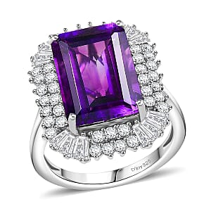 D'Joy AAA Moroccan Amethyst and Moissanite 8.50 ctw Eternal Blossom Ring in Rhodium Over Sterling Silver (Size 9.0)