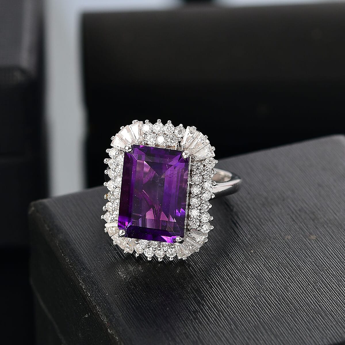 D'Joy AAA Moroccan Amethyst and Moissanite 8.50 ctw Eternal Blossom Ring in Rhodium Over Sterling Silver (Size 9.0) image number 1