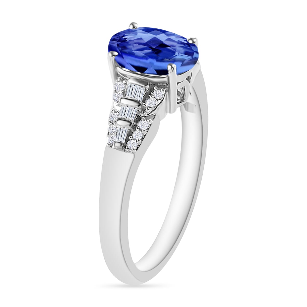 Luxoro Premium Tanzanite and G-H I2 Diamond 1.50 ctw Ring in 10K White Gold (Size 12.0) image number 2