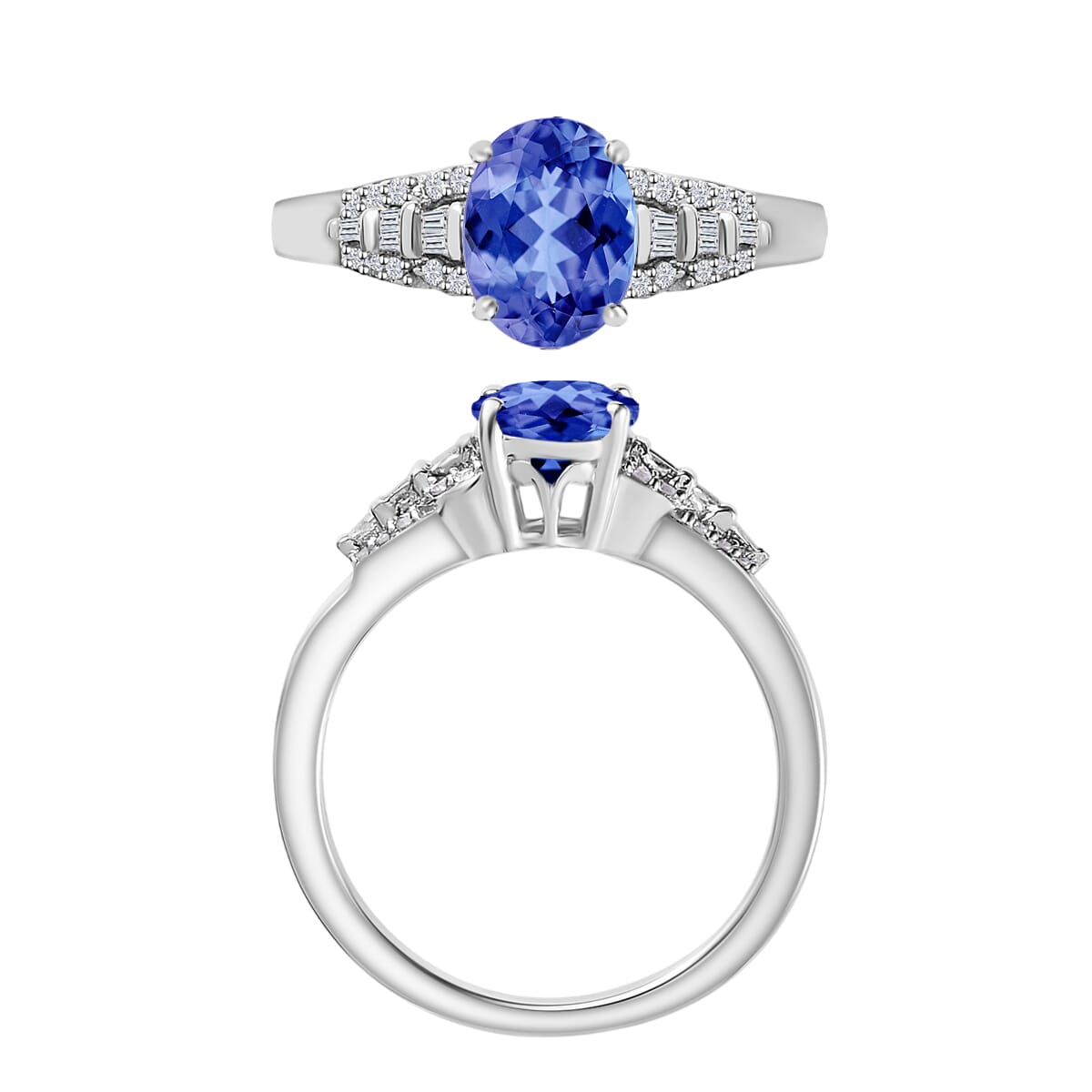 Luxoro Premium Tanzanite and G-H I2 Diamond 1.50 ctw Ring in 10K White Gold (Size 12.0) image number 3