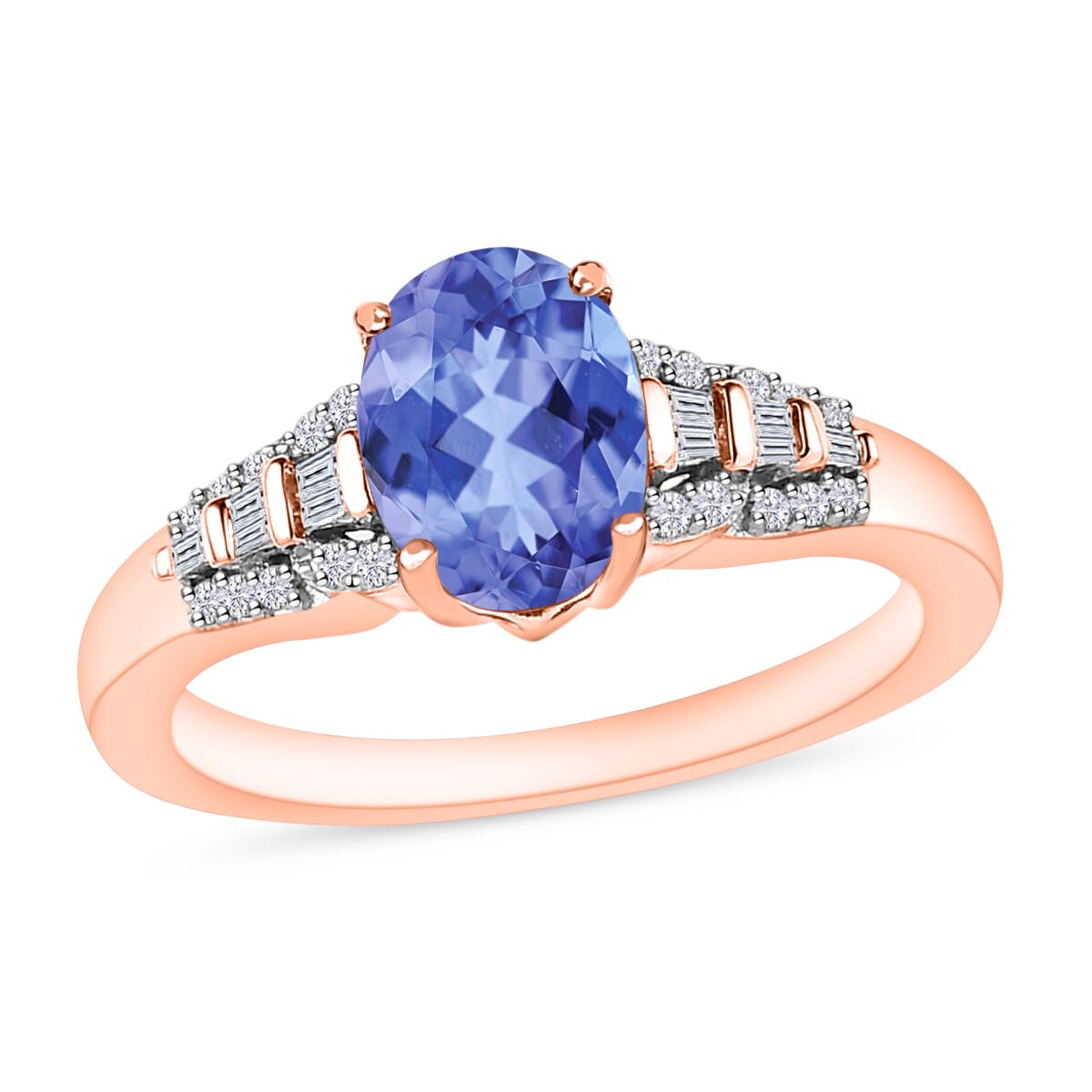 Luxoro AAA Tanzanite and G-H I2 Diamond 1.50 ctw Ring in 14K Rose Gold (Size 10.5) image number 0