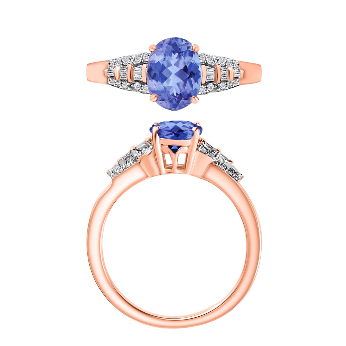 Luxoro AAA Tanzanite and G-H I2 Diamond 1.50 ctw Ring in 14K Rose Gold (Size 10.5) image number 3