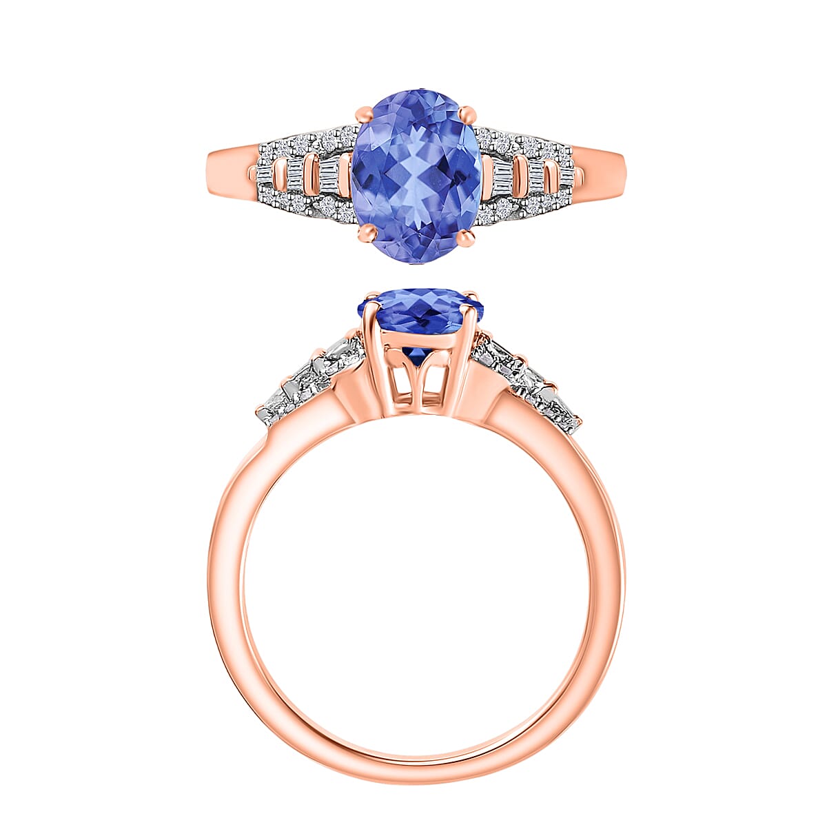Luxoro AAA Tanzanite and G-H I2 Diamond 1.50 ctw Ring in 14K Rose Gold (Size 4.5) (Del. in 10-12 Days) image number 3