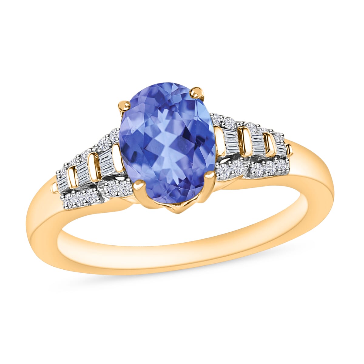 Luxoro AAA Tanzanite and G-H I2 Diamond 1.50 ctw Ring in 14K Yellow Gold (Size 9.5) image number 0
