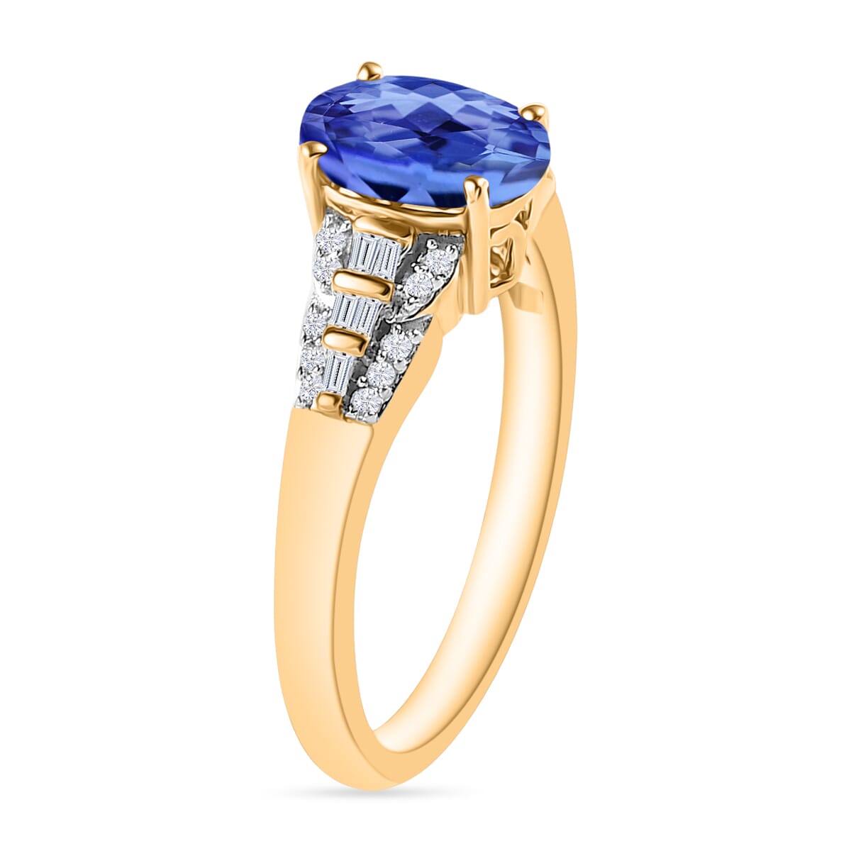 Luxoro AAA Tanzanite and G-H I2 Diamond 1.50 ctw Ring in 14K Yellow Gold (Size 9.5) image number 2