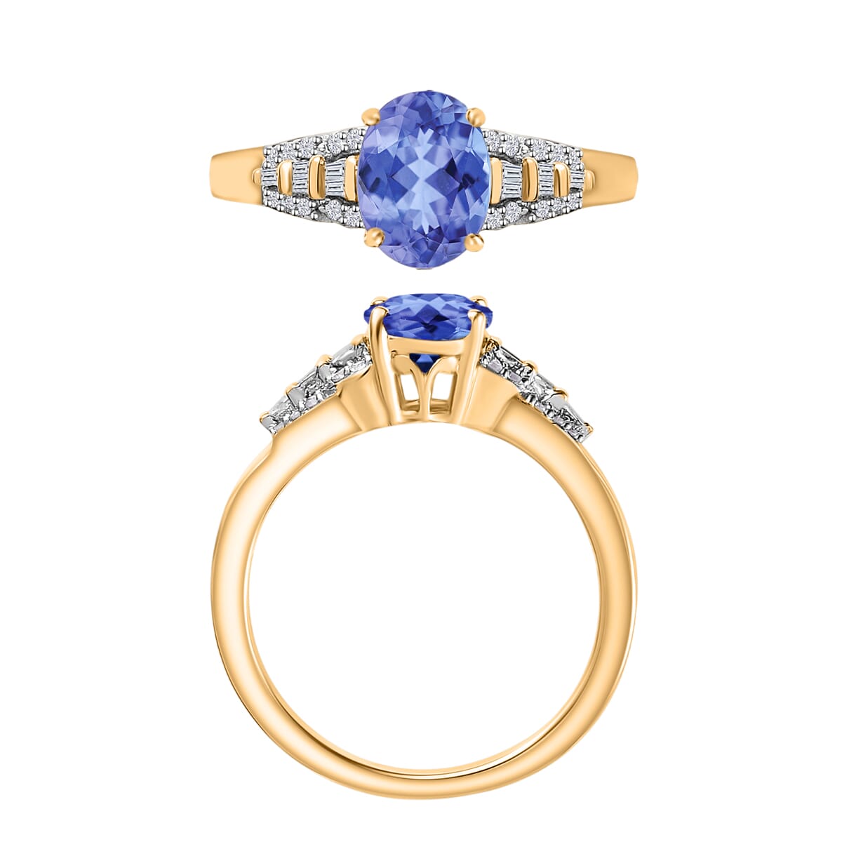 Luxoro AAA Tanzanite and G-H I2 Diamond 1.50 ctw Ring in 14K Yellow Gold (Size 9.5) image number 3