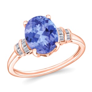 Tanzanite and Diamond 3.77 ctw Ring in 18K Vermeil Rose Gold Over Sterling Silver (Size 10.0)