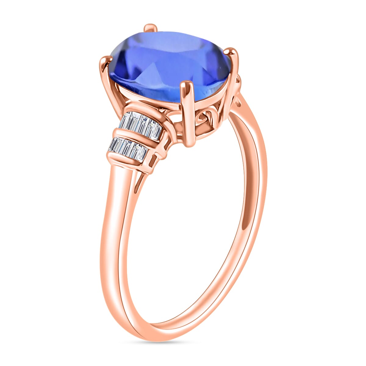 Tanzanite and Diamond 3.77 ctw Ring in 18K Vermeil Rose Gold Over Sterling Silver (Size 10.0) image number 2