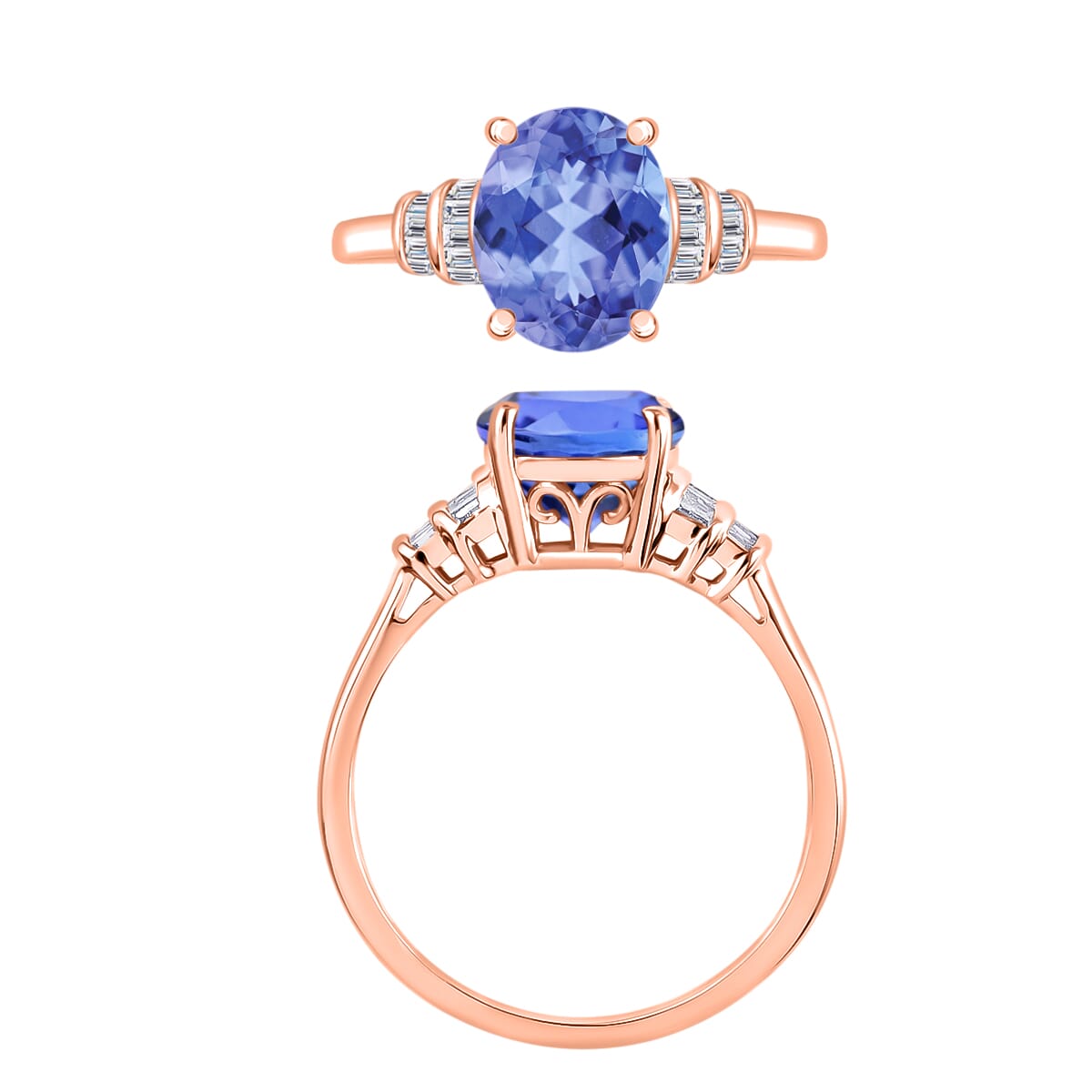 Tanzanite and Diamond 3.77 ctw Ring in 18K Vermeil Rose Gold Over Sterling Silver (Size 10.0) image number 3