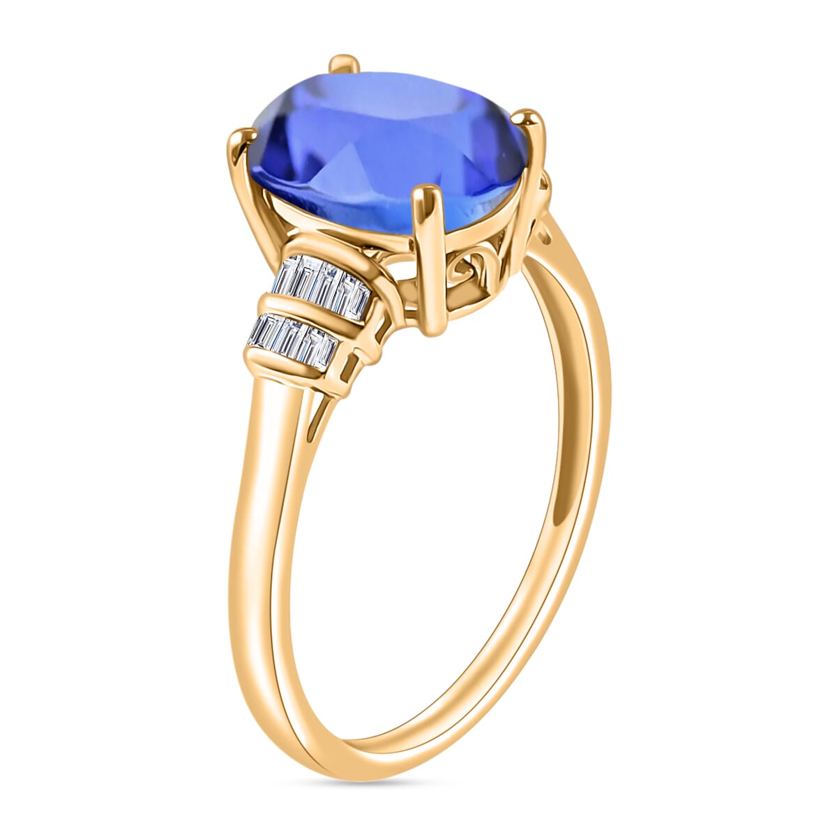 Tanzanite and Diamond 3.77 ctw Ring in 18K Vermeil Yellow Gold Over Sterling Silver (Size 4.5) image number 2