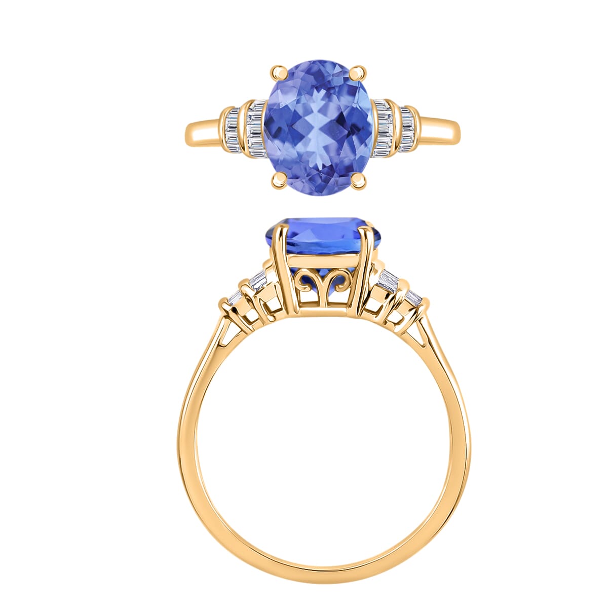 Tanzanite and Diamond 3.77 ctw Ring in 18K Vermeil Yellow Gold Over Sterling Silver (Size 4.5) image number 3