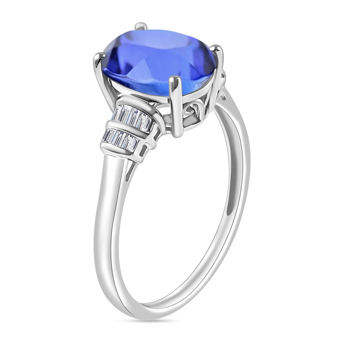 Tanzanite and Diamond 3.77 ctw Ring in Rhodium Over Sterling Silver (Size 9.0) image number 2