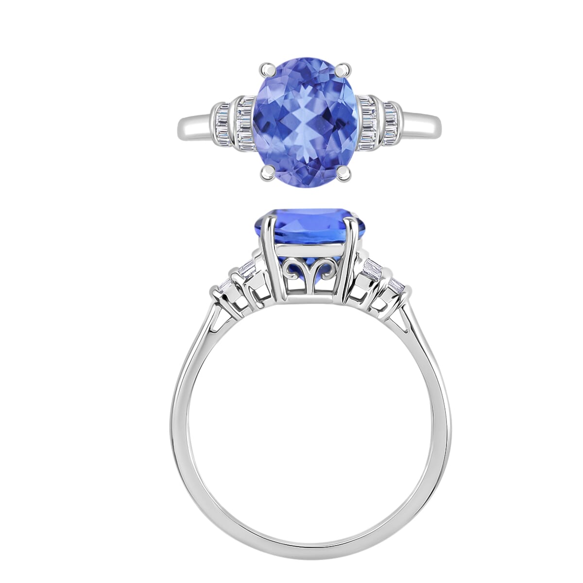 Tanzanite and Diamond 3.77 ctw Ring in Rhodium Over Sterling Silver (Size 9.0) image number 3