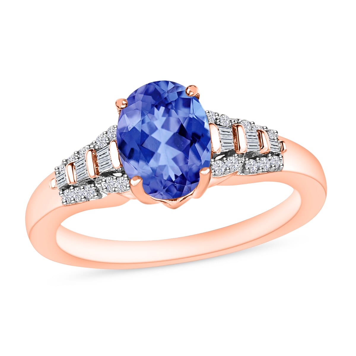 Luxoro Premium Tanzanite and G-H I2 Diamond 1.50 ctw Ring in 10K Rose Gold (Size 8.5) image number 0