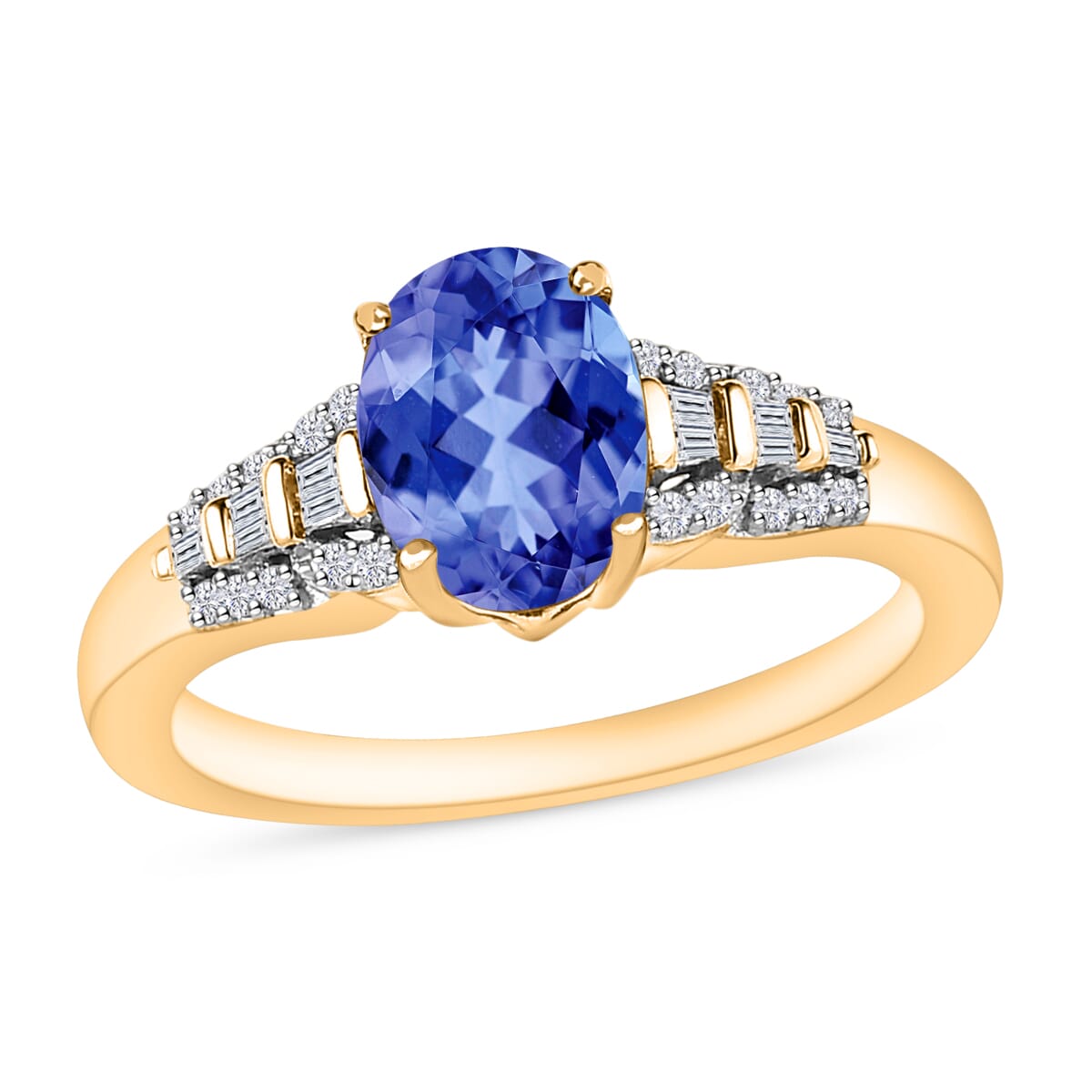 Luxoro Premium Tanzanite and G-H I2 Diamond 1.50 ctw Ring in 10K Yellow Gold (Size 4.5) image number 0