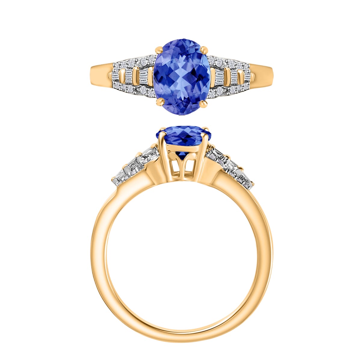Luxoro Premium Tanzanite and G-H I2 Diamond 1.50 ctw Ring in 10K Yellow Gold (Size 4.5) image number 3