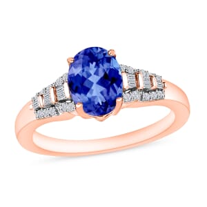 AAA Tanzanite and Diamond 1.50 ctw Ring in 18K Vermeil Rose Gold Gold Over Sterling Silver (Size 10.0)