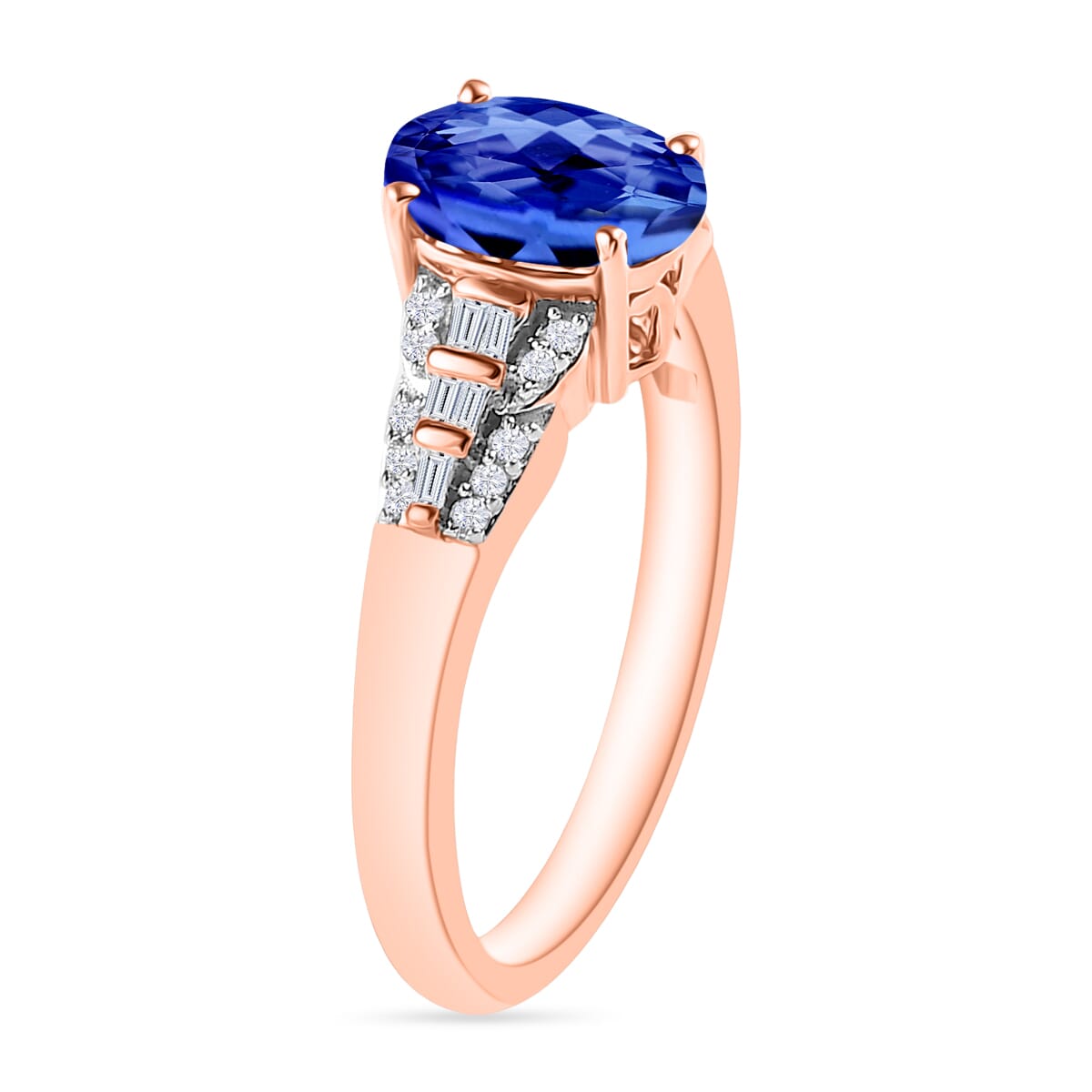 AAA Tanzanite and Diamond 1.50 ctw Ring in 18K Vermeil Rose Gold Gold Over Sterling Silver (Size 10.0) image number 2