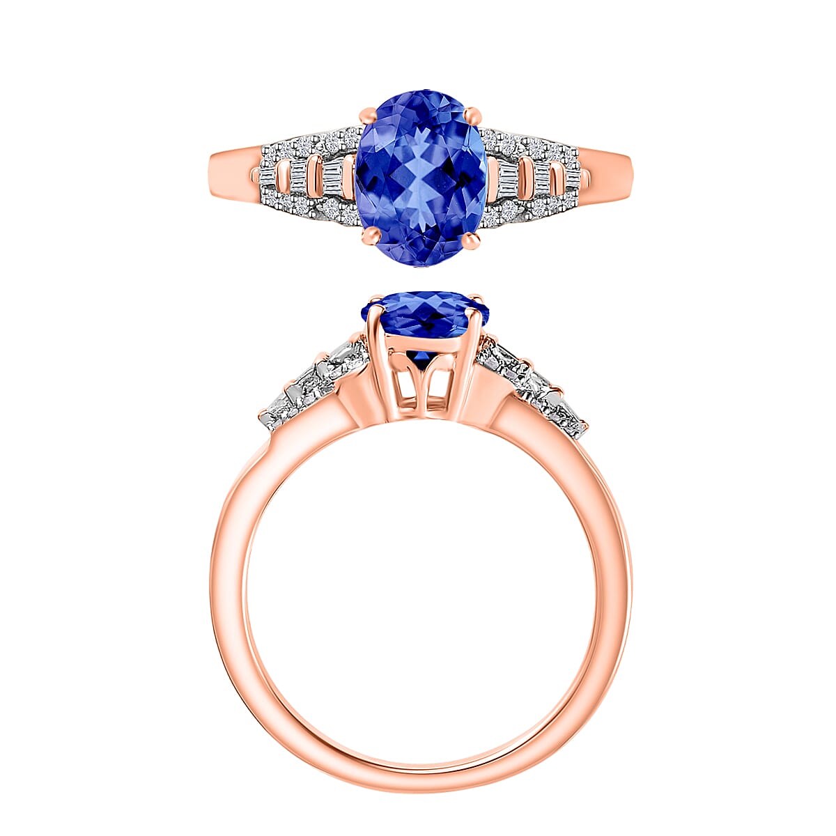 AAA Tanzanite and Diamond 1.50 ctw Ring in 18K Vermeil Rose Gold Gold Over Sterling Silver (Size 10.0)