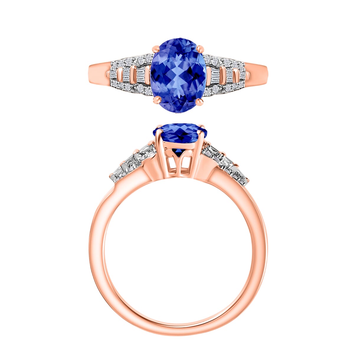 AAA Tanzanite and Diamond 1.50 ctw Ring in 18K Vermeil Rose Gold Gold Over Sterling Silver (Size 10.0) image number 3