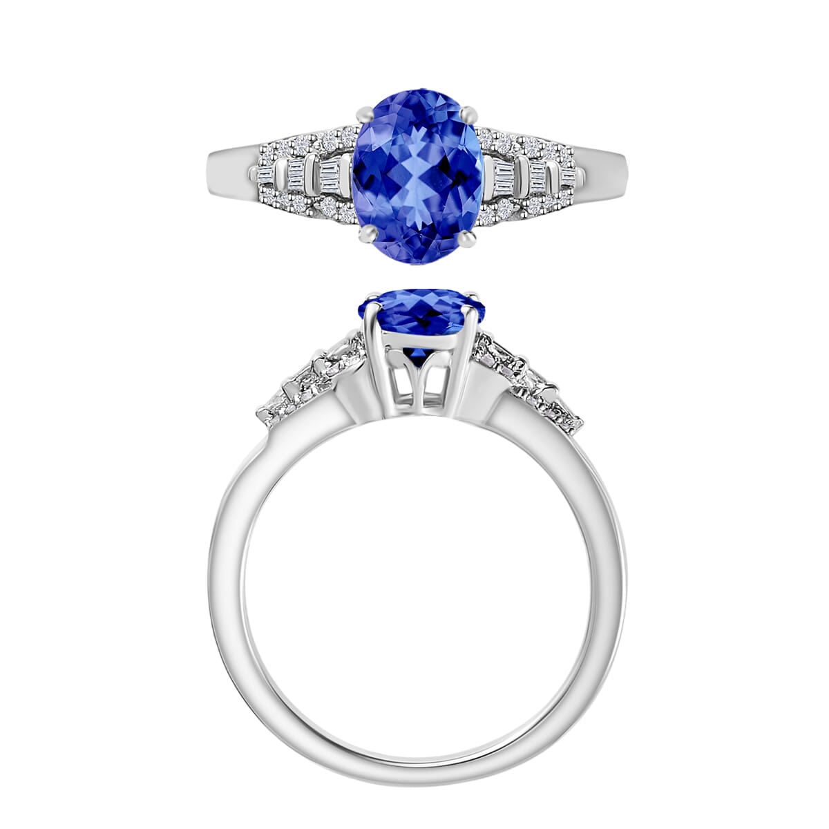 AAA Tanzanite and Diamond 1.50 ctw Ring in Rhodium Over Sterling Silver (Size 4.5) image number 3