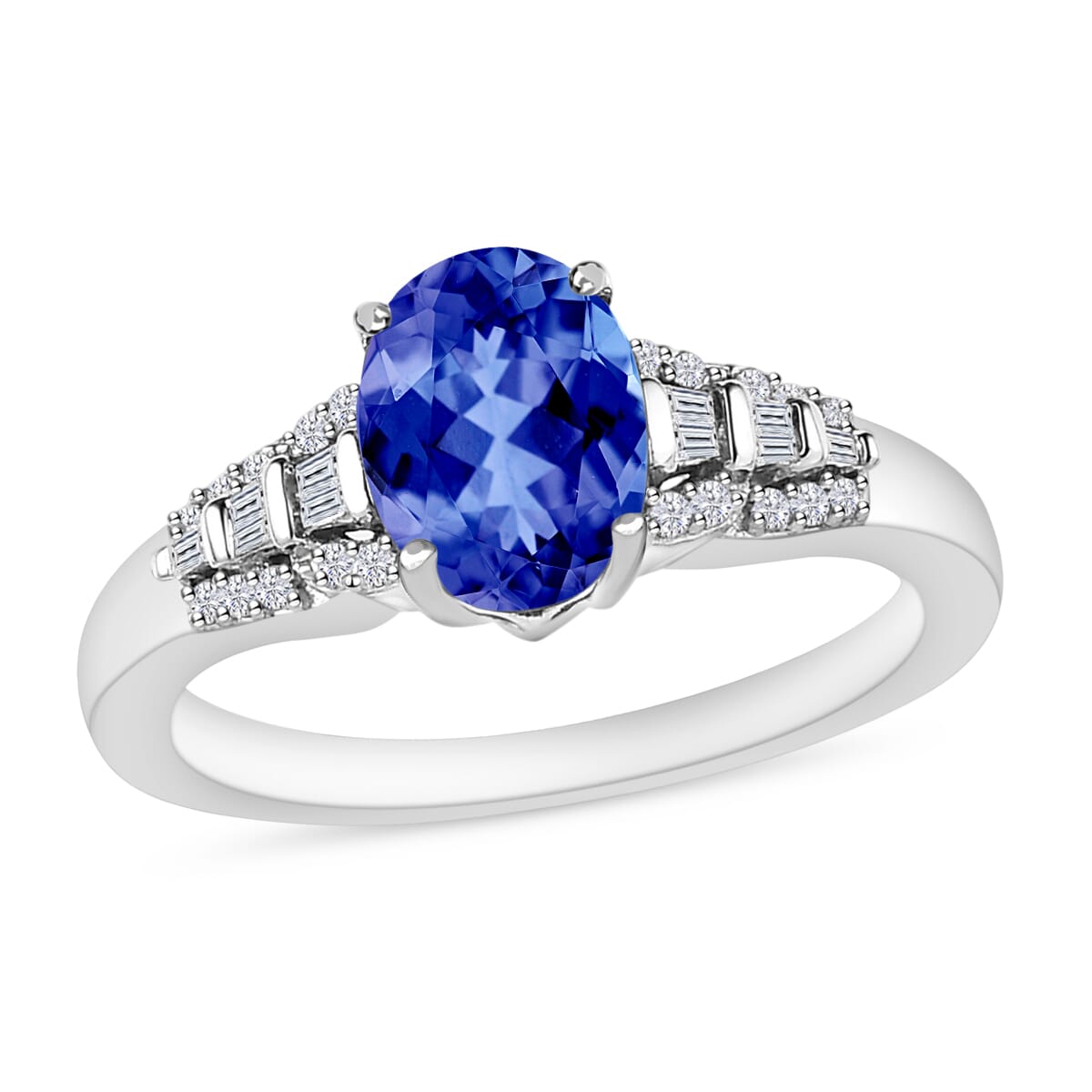 AAA Tanzanite and Diamond 1.50 ctw Ring in Rhodium Over Sterling Silver (Size 8.0) image number 0