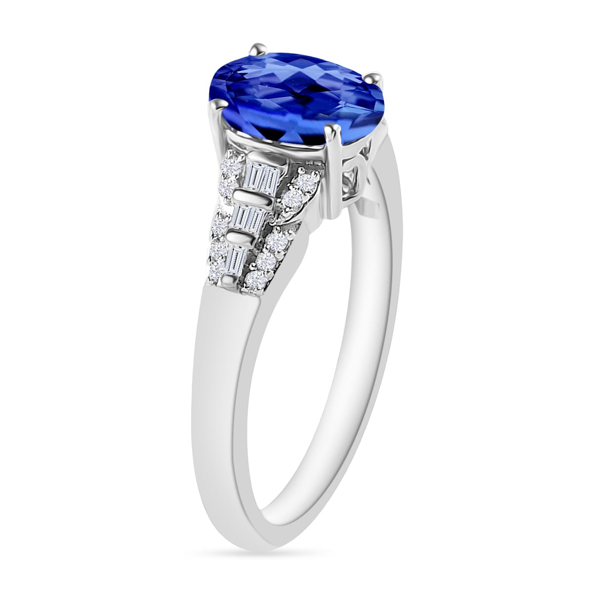 AAA Tanzanite and Diamond 1.50 ctw Ring in Rhodium Over Sterling Silver (Size 8.0) image number 2