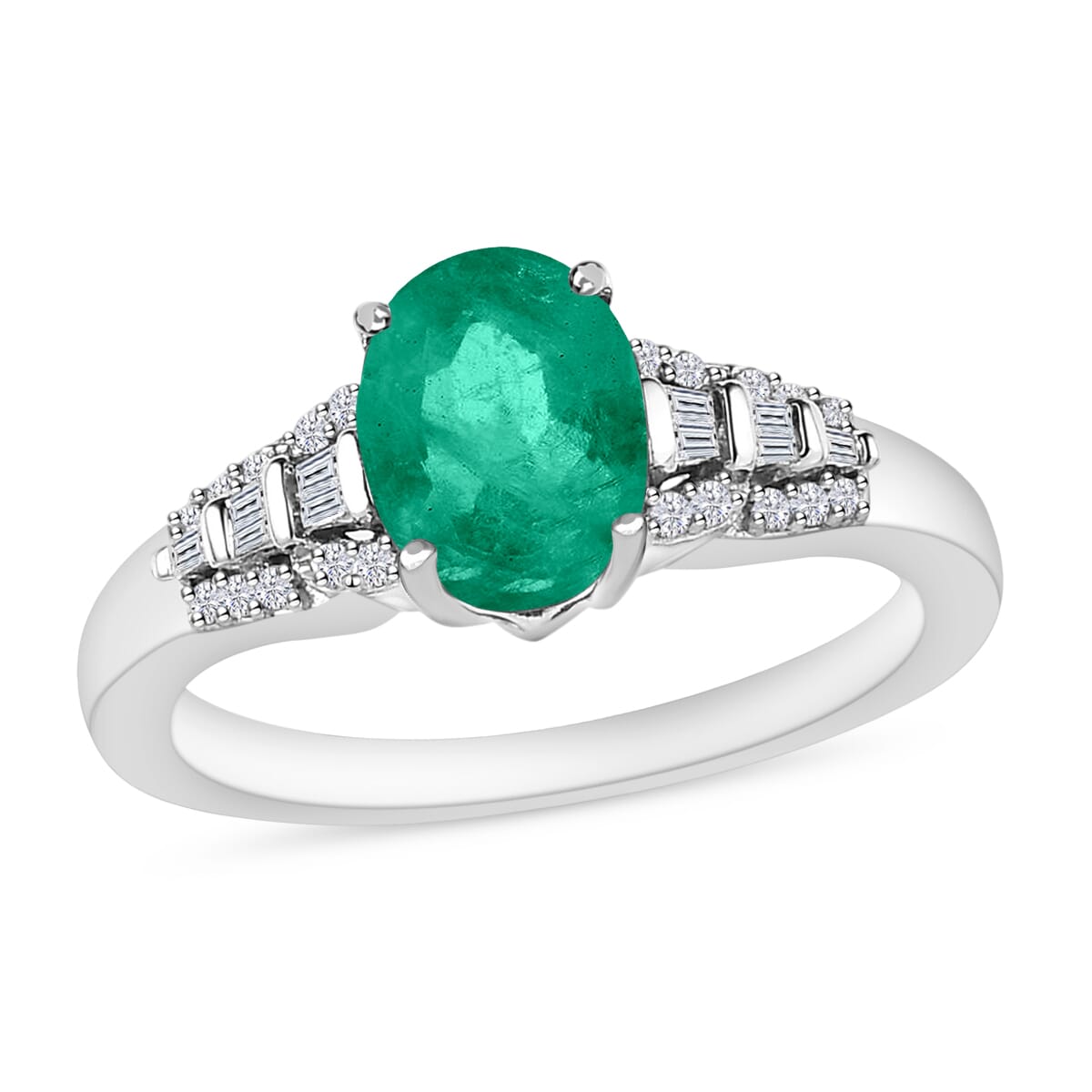 Luxoro AAA Kagem Zambian Emerald and G-H I2 Diamond 1.50 ctw Ring in 14K White Gold (Size 11.0) image number 0