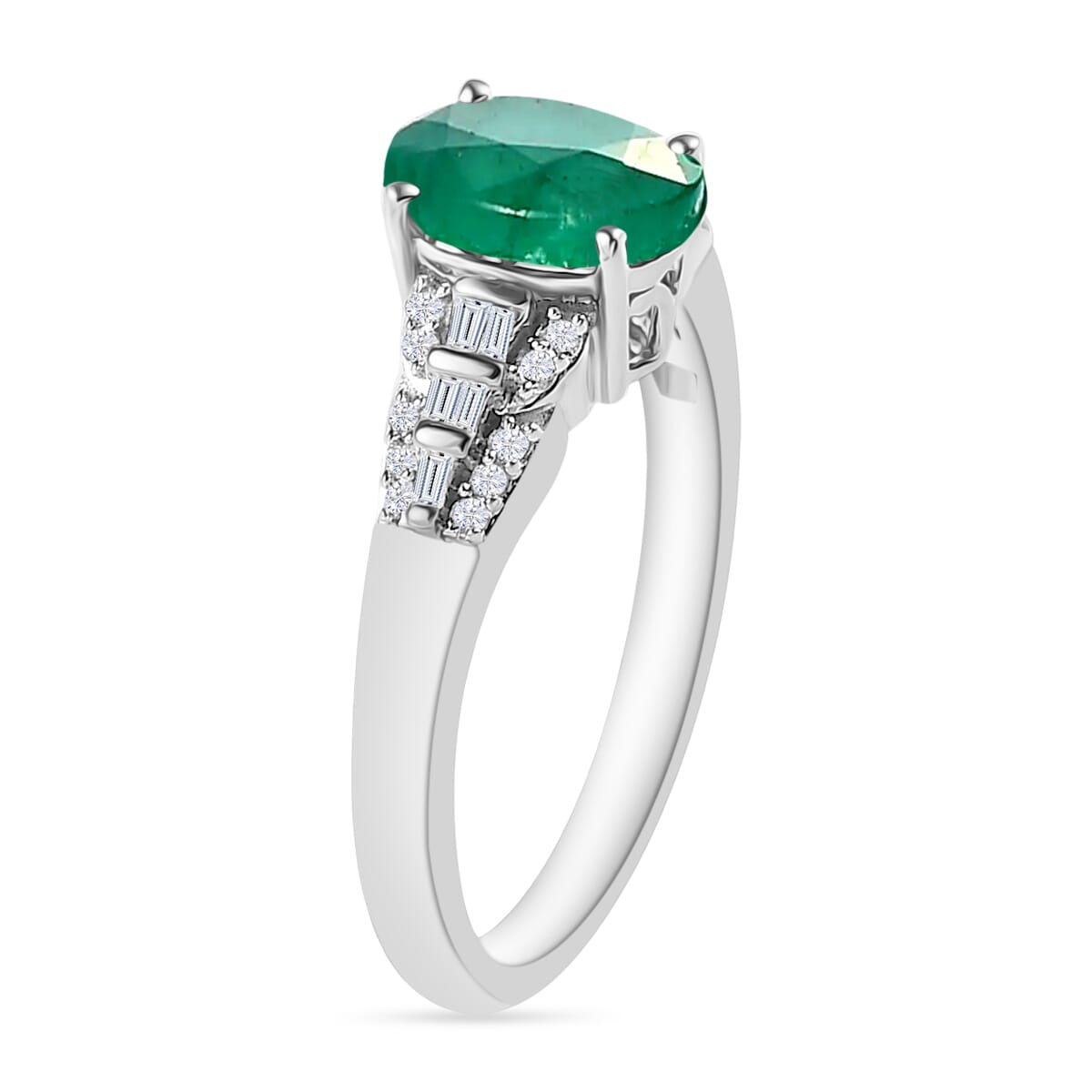 Luxoro AAA Kagem Zambian Emerald and G-H I2 Diamond 1.50 ctw Ring in 14K White Gold (Size 11.0) image number 2