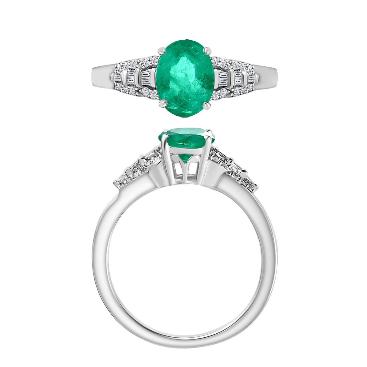Luxoro AAA Kagem Zambian Emerald and G-H I2 Diamond 1.50 ctw Ring in 14K White Gold (Size 4.0) image number 3