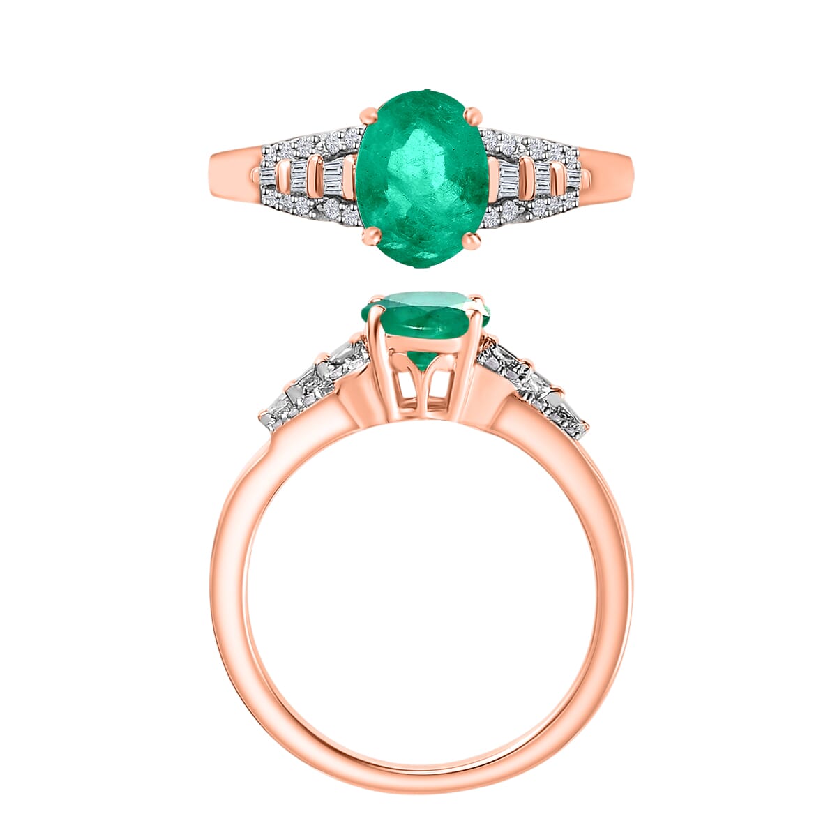 Luxoro AAA Kagem Zambian Emerald and G-H I2 Diamond 1.50 ctw Ring in 14K Rose Gold (Size 11.5) image number 3