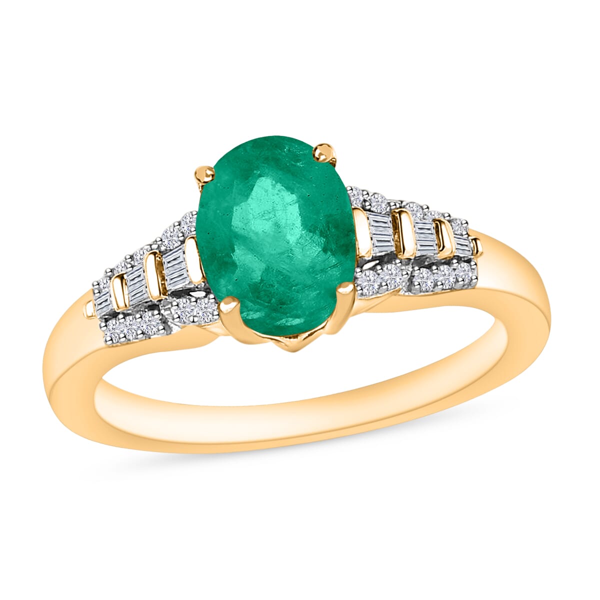 Luxoro AAA Kagem Zambian Emerald and G-H I2 Diamond 1.50 ctw Ring in 14K Yellow Gold (Size 6.0) image number 0