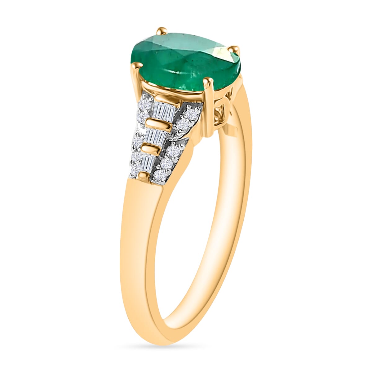 Luxoro AAA Kagem Zambian Emerald and G-H I2 Diamond 1.50 ctw Ring in 14K Yellow Gold (Size 7.5) image number 2