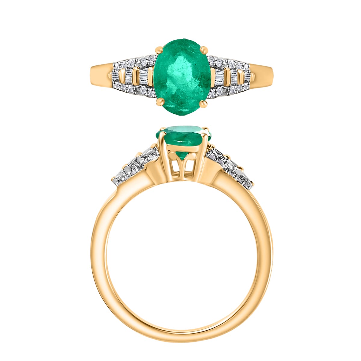 Luxoro AAA Kagem Zambian Emerald and G-H I2 Diamond 1.50 ctw Ring in 14K Yellow Gold (Size 7.5) image number 3