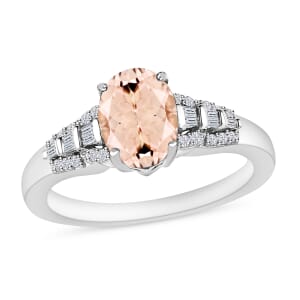 Luxoro Premium Marropino Morganite and G-H I2 Diamond 1.50 ctw Ring in 14K White Gold (Size 10.0)