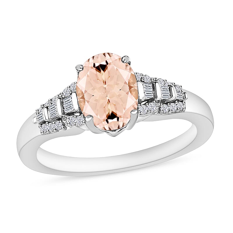 Luxoro Premium Marropino Morganite and G-H I2 Diamond 1.50 ctw Ring in 14K White Gold (Size 10.0) 4.9 Grams