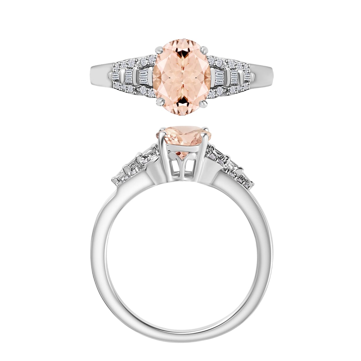 Luxoro Premium Marropino Morganite and G-H I2 Diamond 1.50 ctw Ring in 14K White Gold (Size 10.0) image number 3