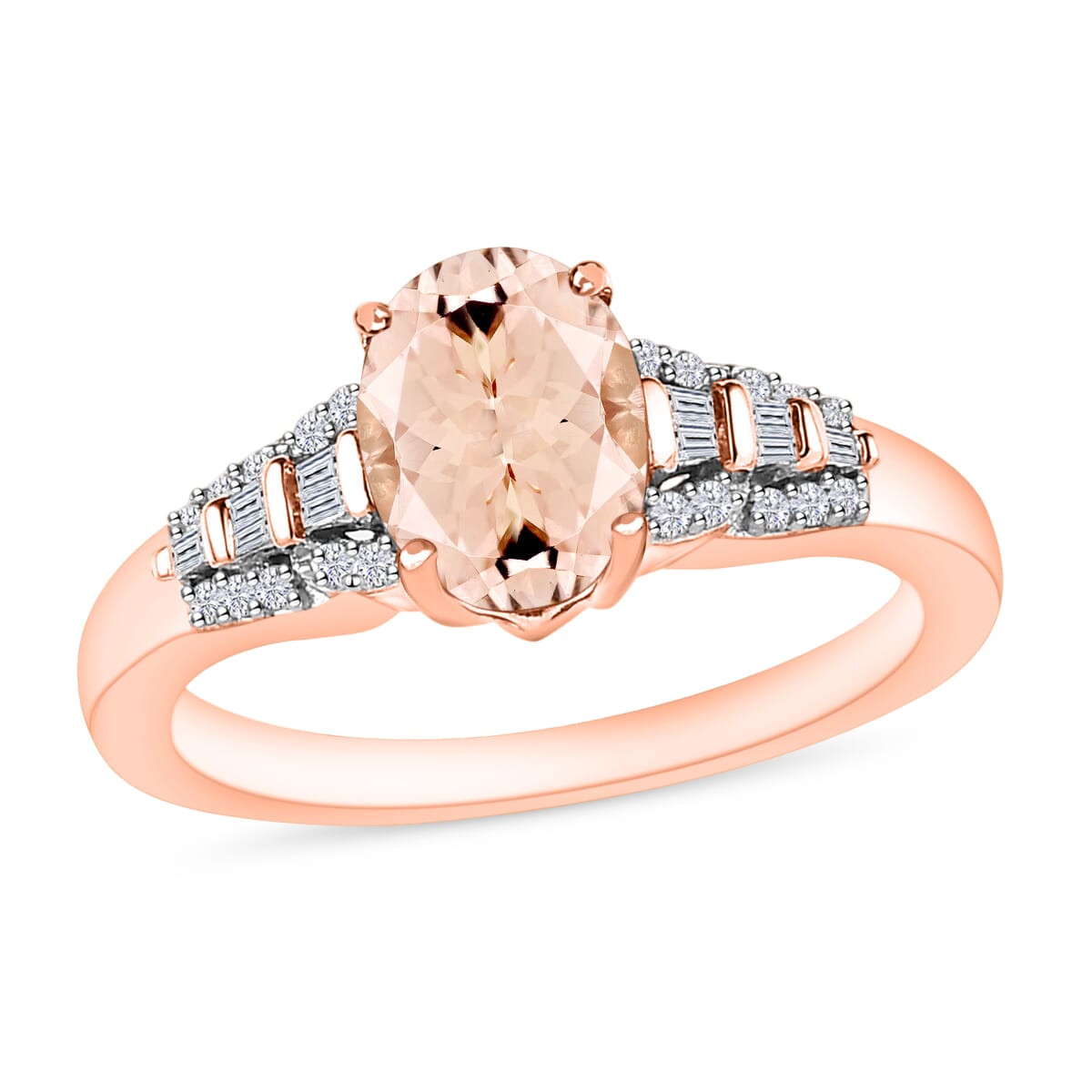 Luxoro Premium Marropino Morganite and G-H I2 Diamond 1.50 ctw Ring in 14K Rose Gold (Size 7.5) image number 0