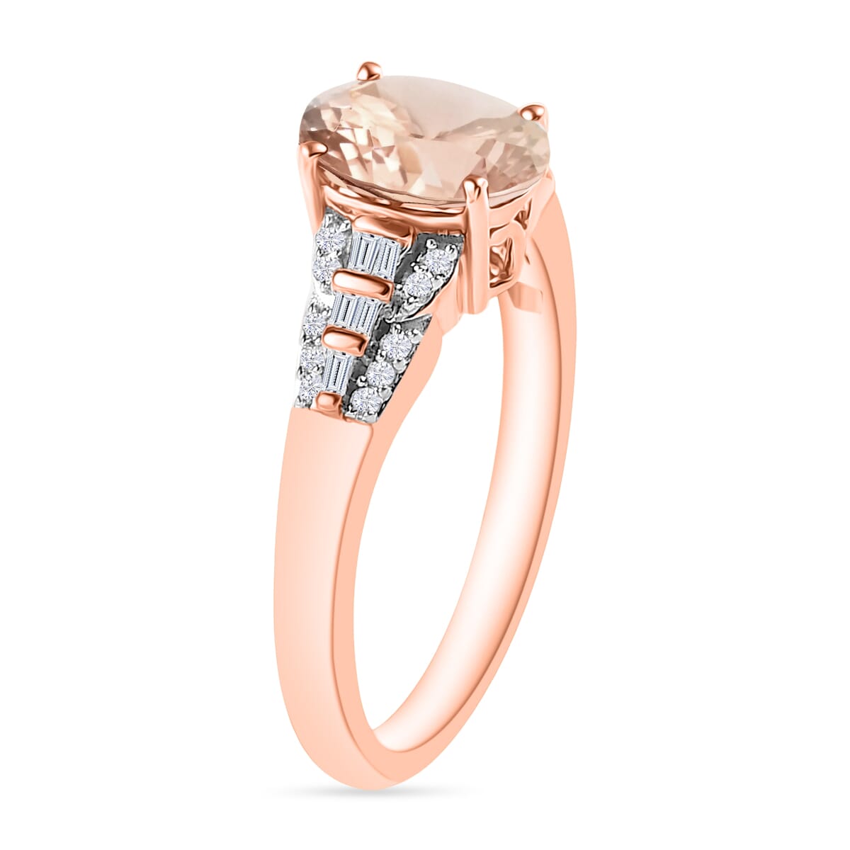 Luxoro Premium Marropino Morganite and G-H I2 Diamond 1.50 ctw Ring in 14K Rose Gold (Size 8.0) image number 2