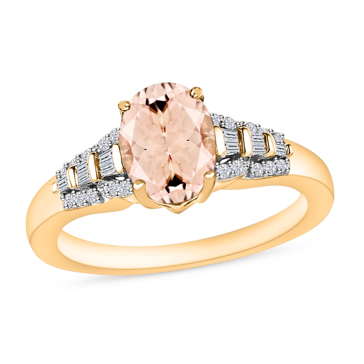 Luxoro Premium Marropino Morganite and G-H I2 Diamond 1.50 ctw Ring in 14K Yellow Gold (Size 10.0) image number 0