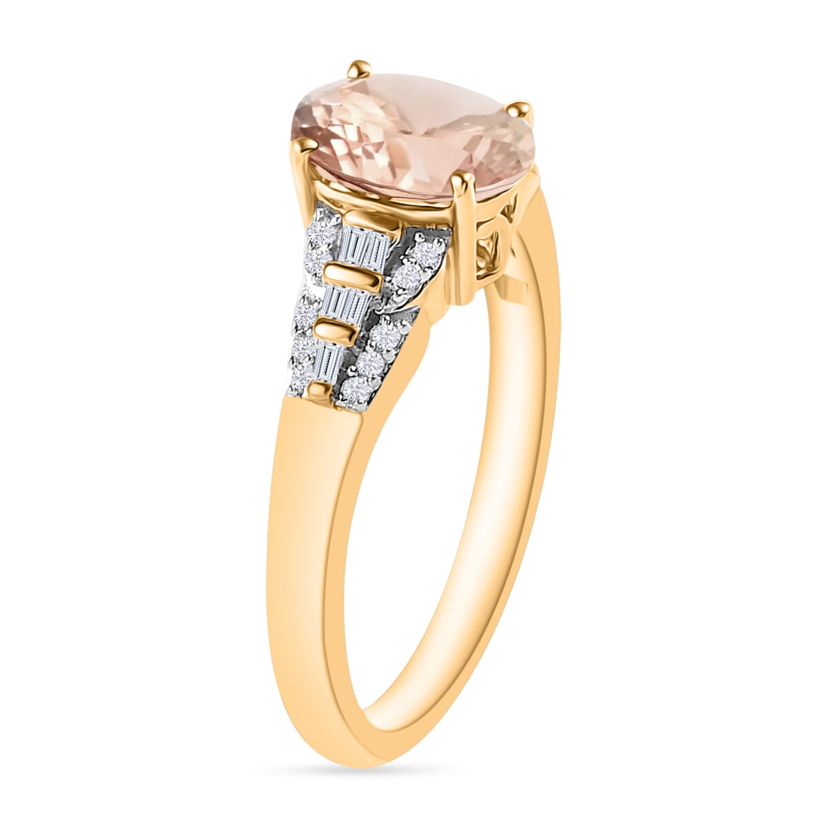 Luxoro Premium Marropino Morganite and G-H I2 Diamond 1.50 ctw Ring in 14K Yellow Gold (Size 10.0) image number 2