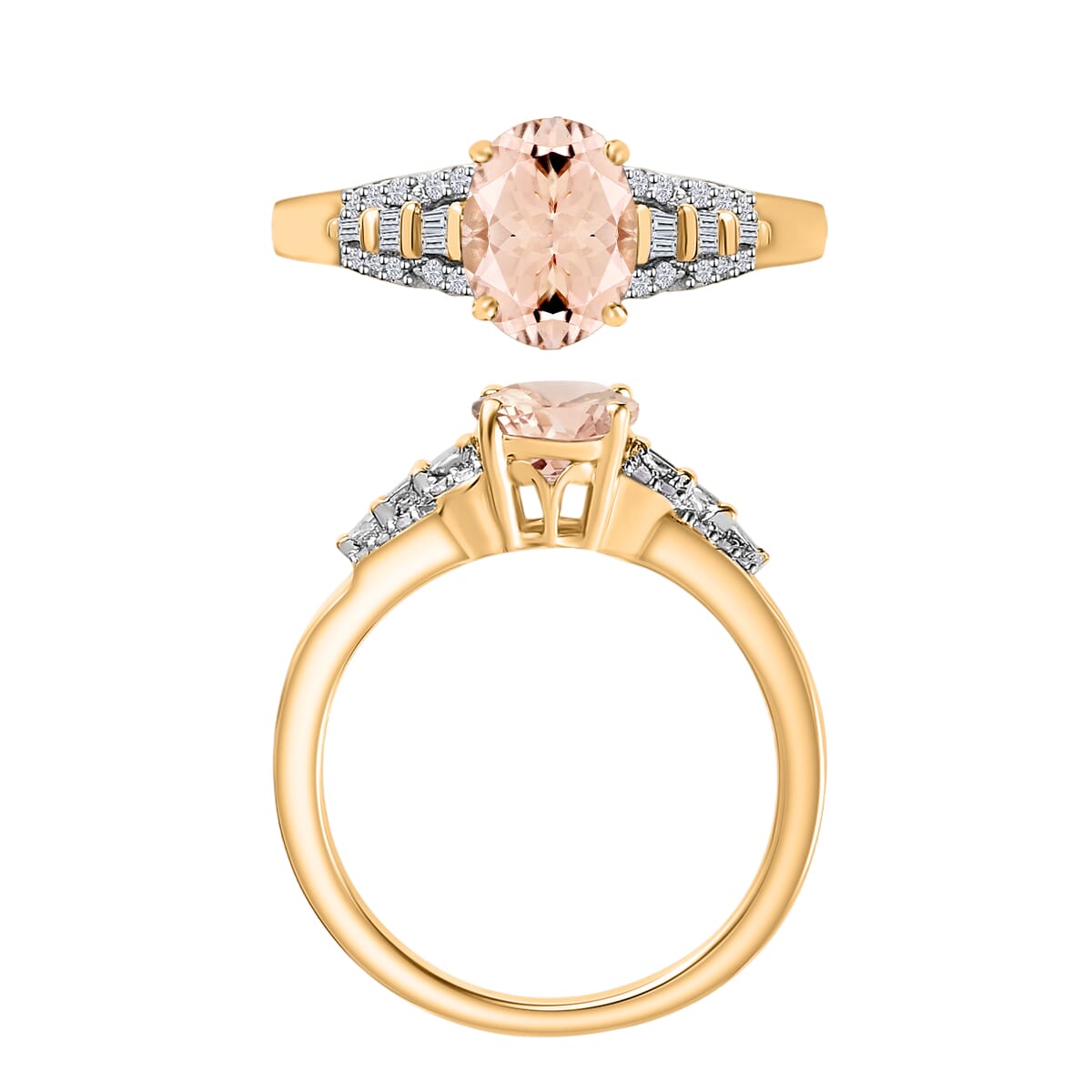 Luxoro Premium Marropino Morganite and G-H I2 Diamond 1.50 ctw Ring in 14K Yellow Gold (Size 10.0) image number 3