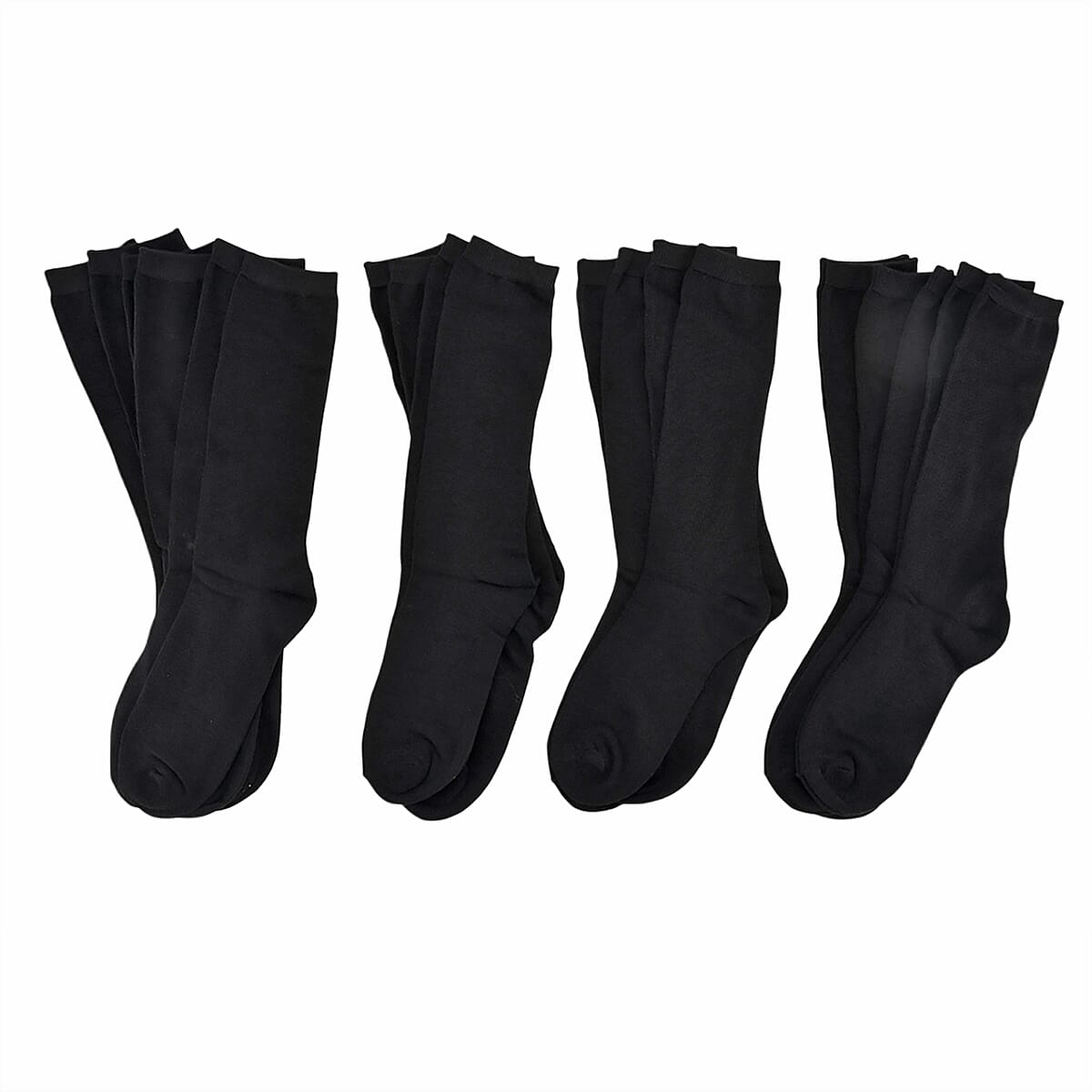Set of 10 Pairs 97% Polyester and 3% Spandex Kneehigh Socks - Black image number 0