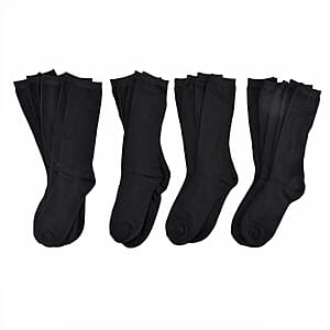 Set of 10 Pairs 97% Polyester and 3% Spandex Kneehigh Socks - Black