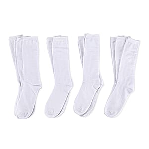 Set of 10 Pairs 97% Polyester and 3% Spandex Kneehigh Socks - White