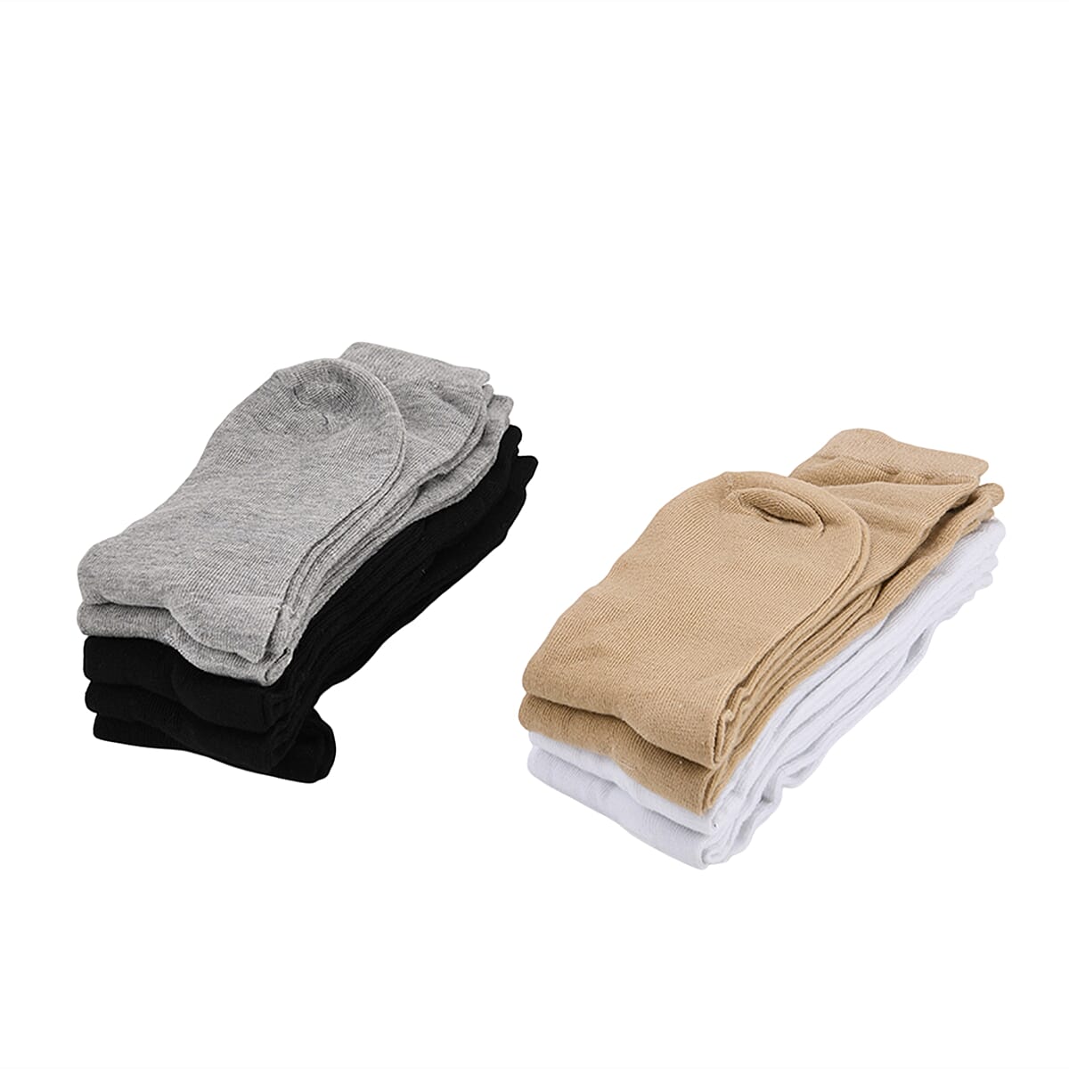 Set of 10 Pairs 97% Polyester and 3% Spandex Kneehigh Socks - Black, White, Gray and Beige image number 1