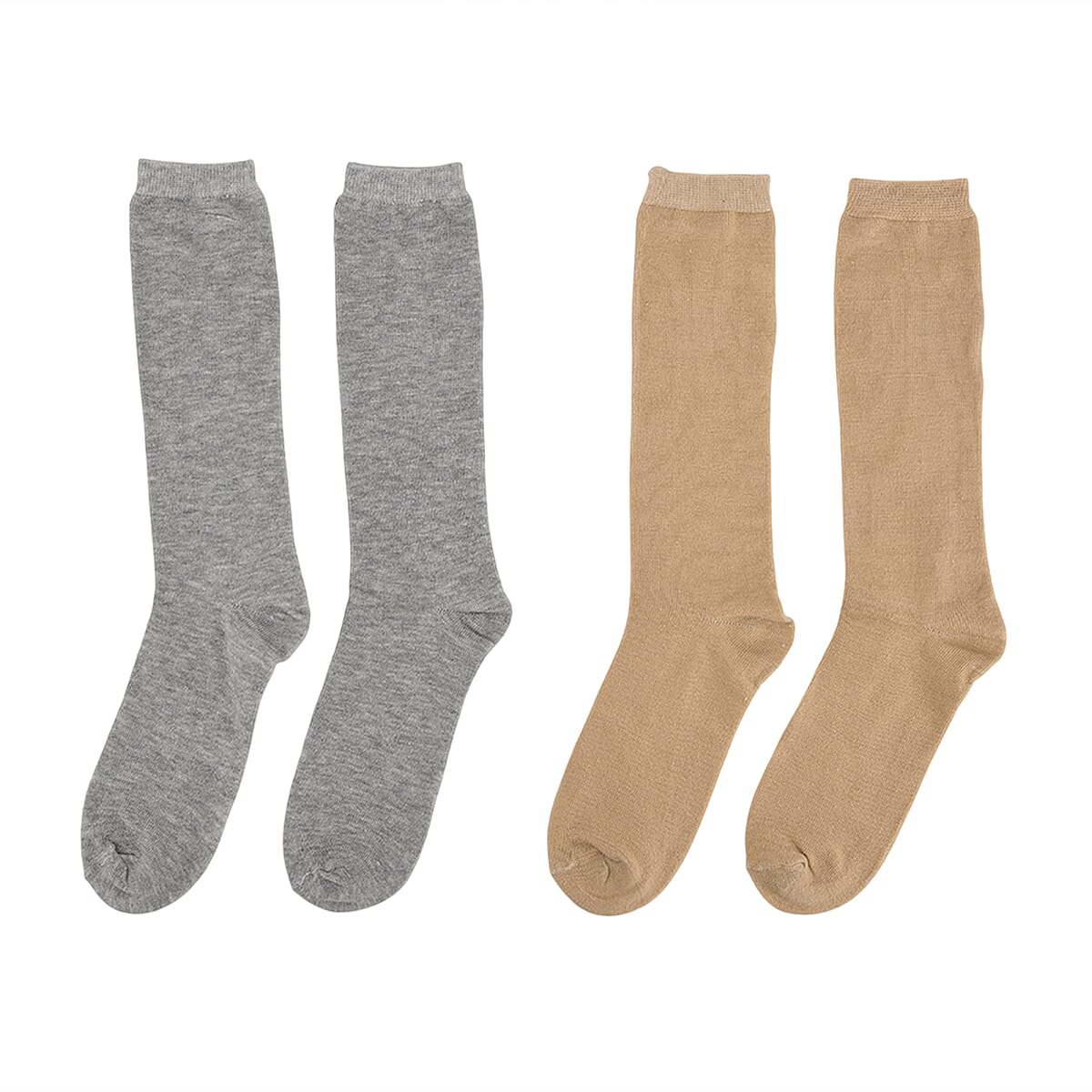 Set of 10 Pairs 97% Polyester and 3% Spandex Kneehigh Socks - Black, White, Gray and Beige image number 2